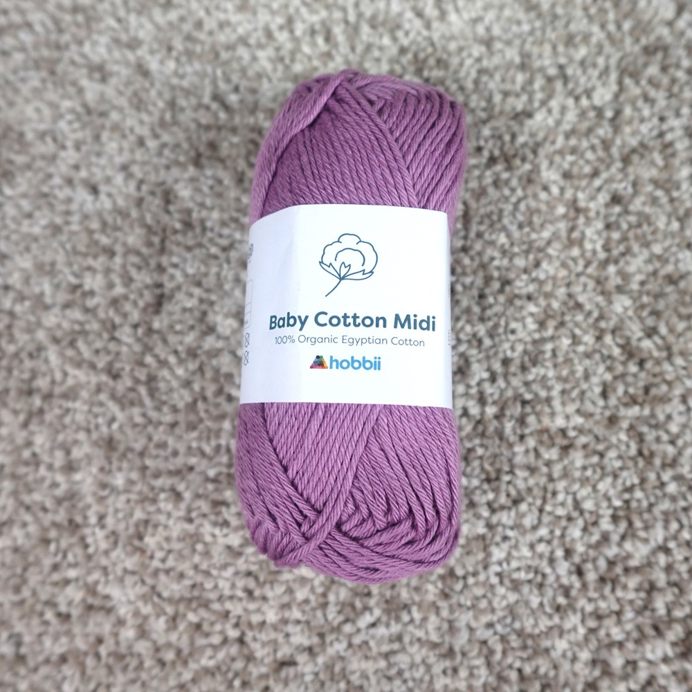 Hobbii Baby Cotton Midi Yarn 100% Organic Egyptian Cotton Color 14 Purple 50g